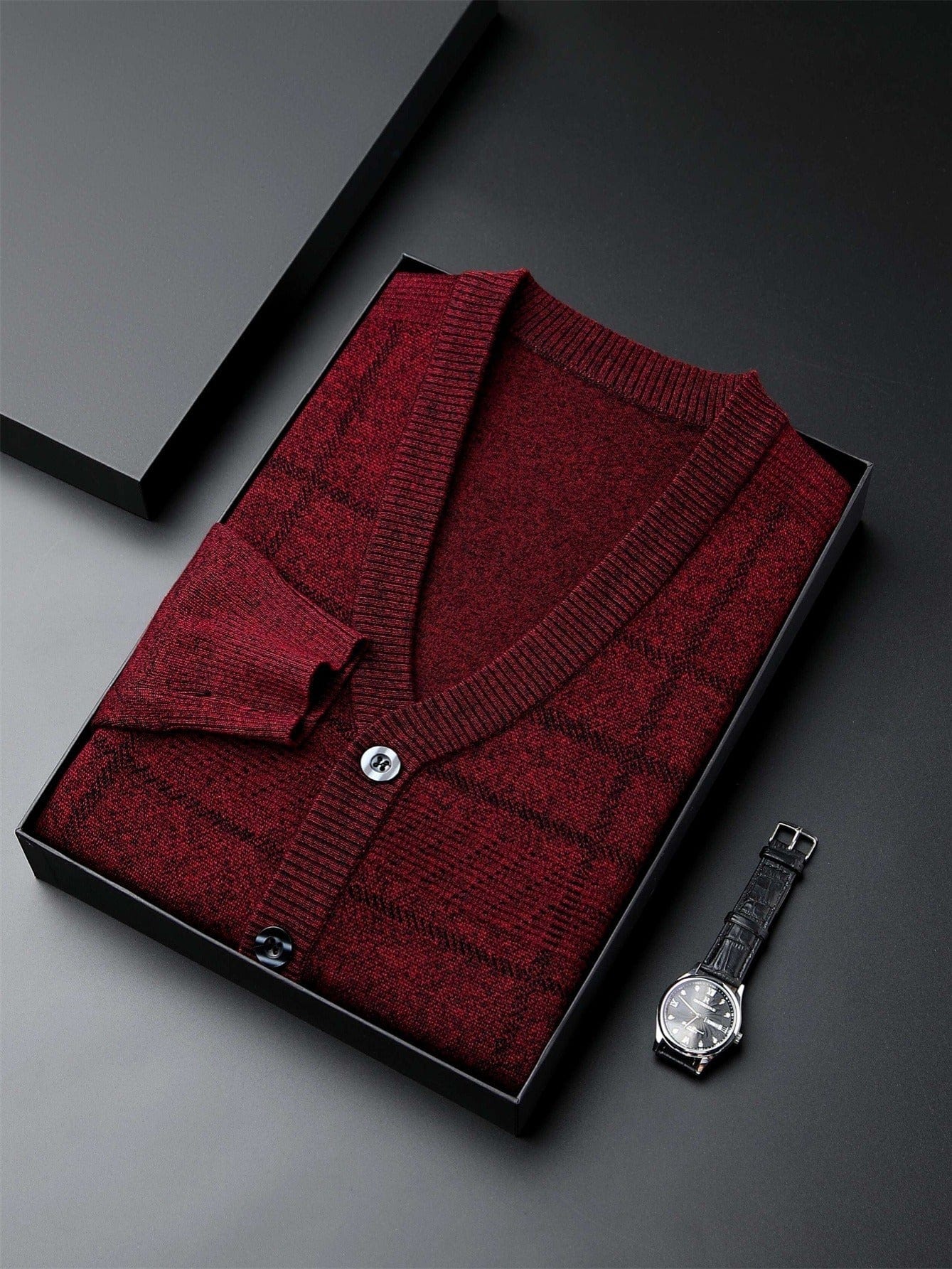 Men's Red V-neck Cardigan Button Up Sweater Plaid Knit Cardigan For Spring Fall Winter Men's Clothes