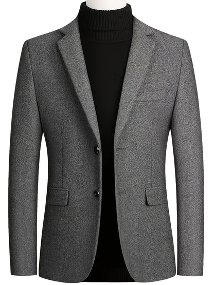 Dressy Jackets For Men, Casual Dark Grey Woolen Suit Jacket Single Breasted Business Blazers