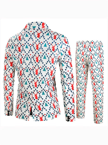Funny Suit For Men Printed Christmas Elk Includes Jacket, Pants