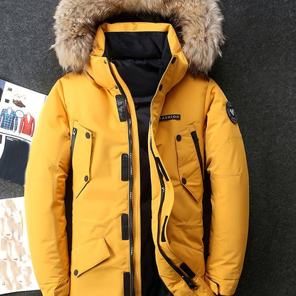 Men's Faux Fur Hooded Parka Jacket Winter Thick Coat Warm Down Jacket