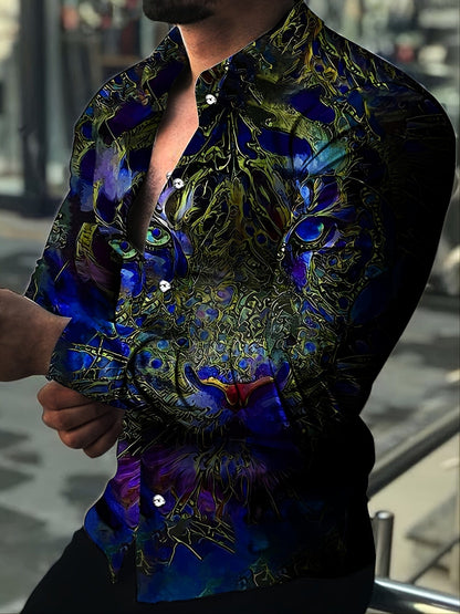 New Men's Abstract Tiger Element Design Slim-Fit Shirt Christmas Gifts