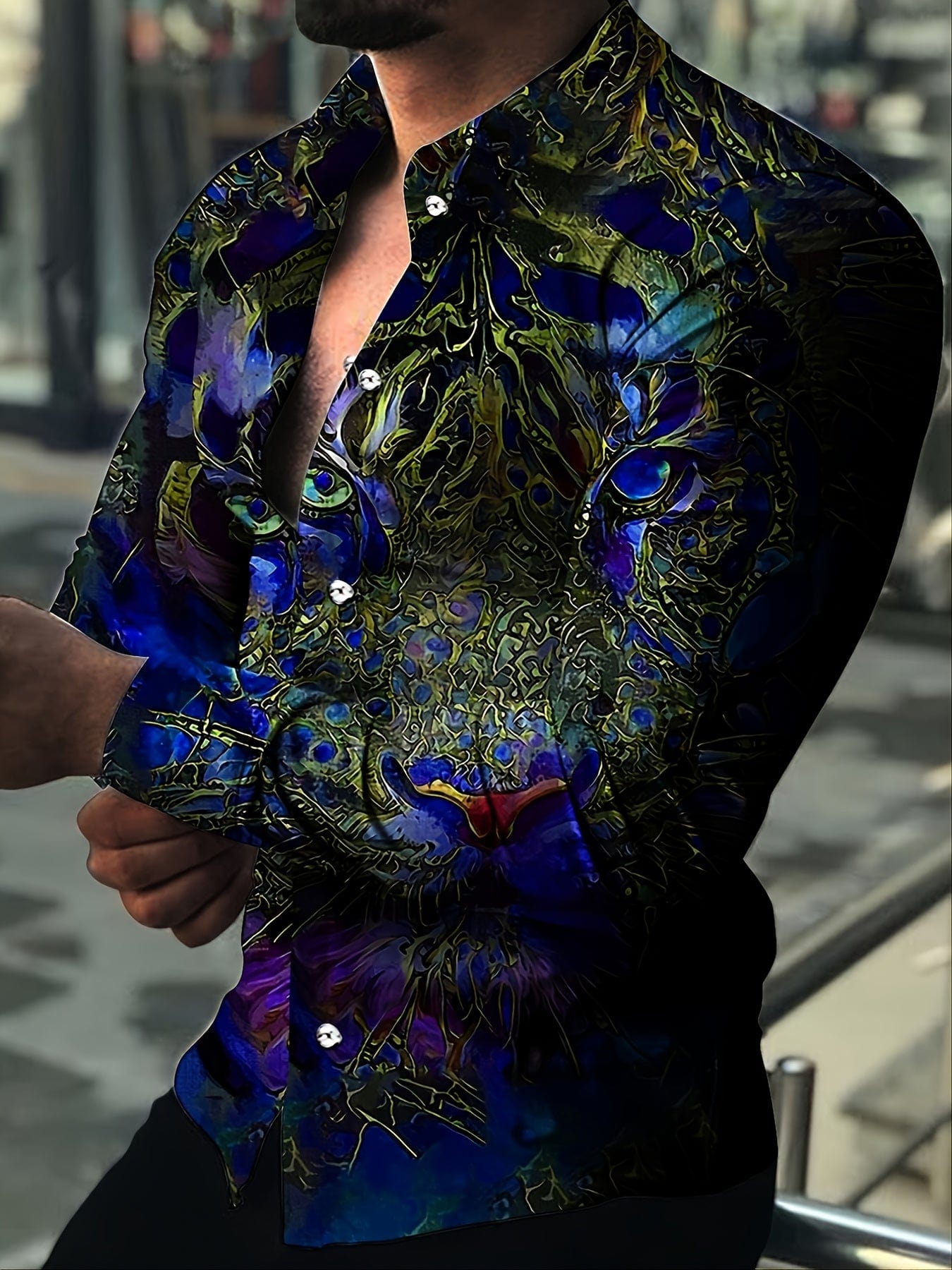New Men's Abstract Tiger Element Design Slim-Fit Shirt Best Sellers