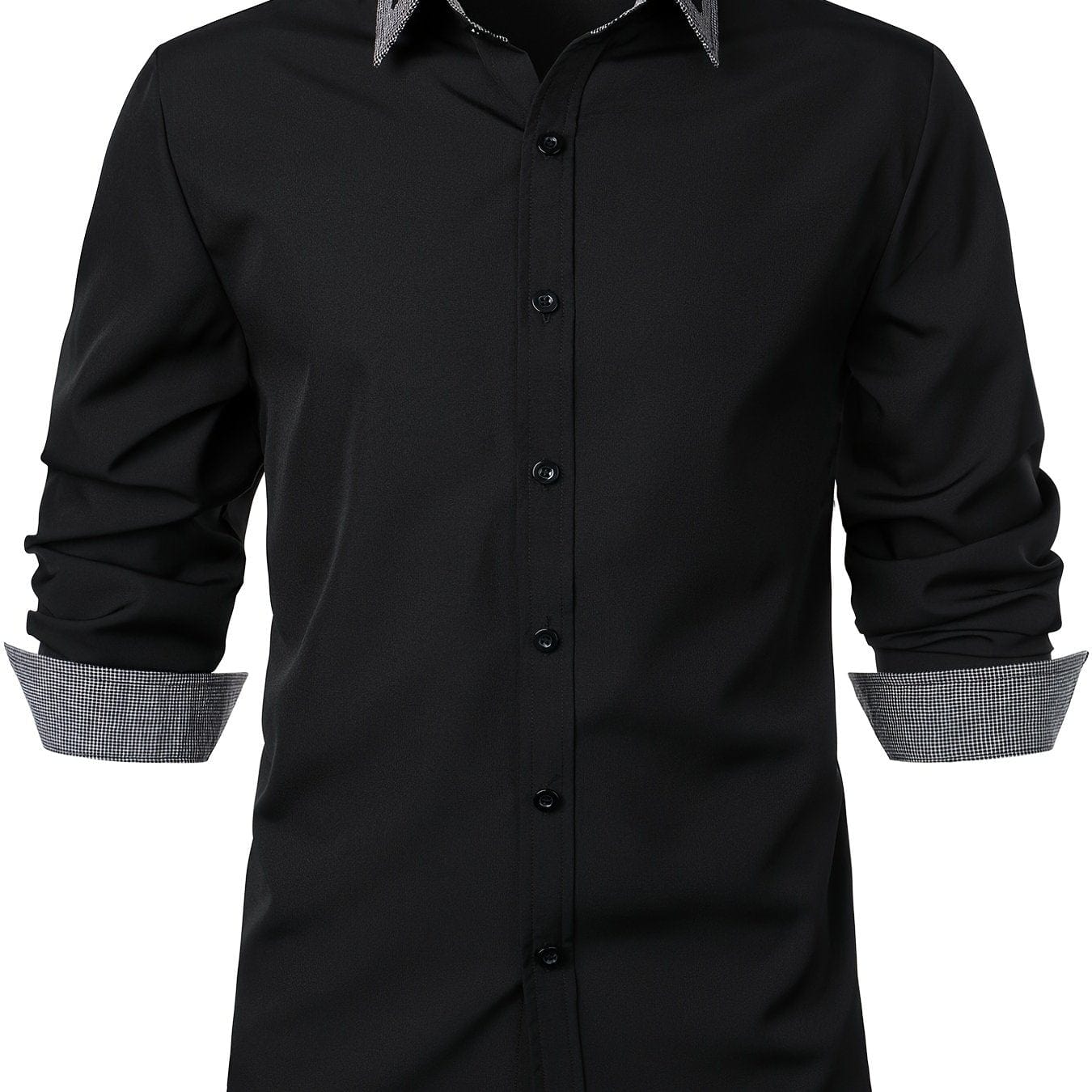 Men's Button Down Plaid Collar  Long Sleeve Shirt, Business Casual Dress Shirts