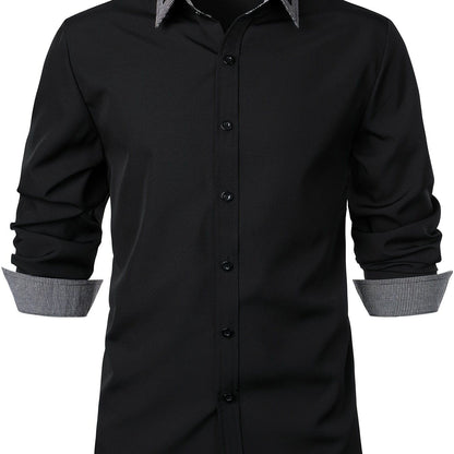 Men's Button Down Plaid Collar  Long Sleeve Shirt, Business Casual Dress Shirts