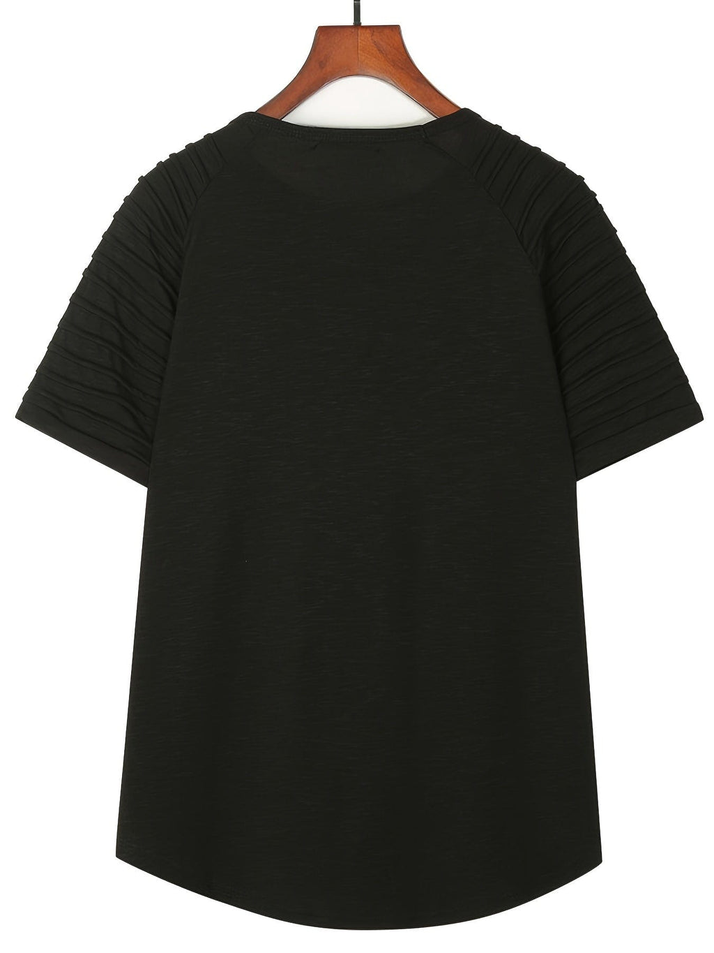 Men's Casual Solid T-shirt With Pleated Raglan Sleeve For Sports Gym Workout
