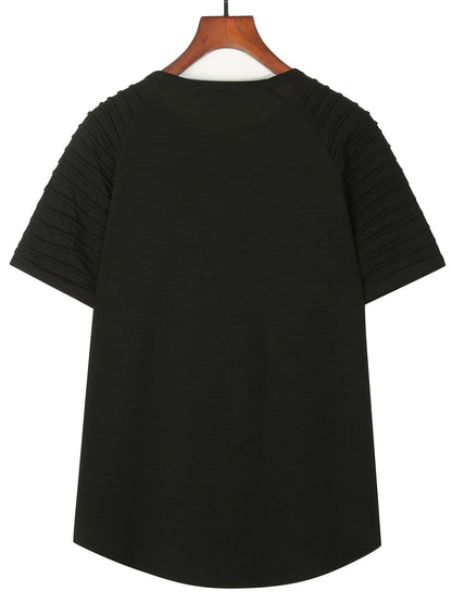 Men's Casual Solid T-shirt With Pleated Raglan Sleeve For Sports Gym Workout