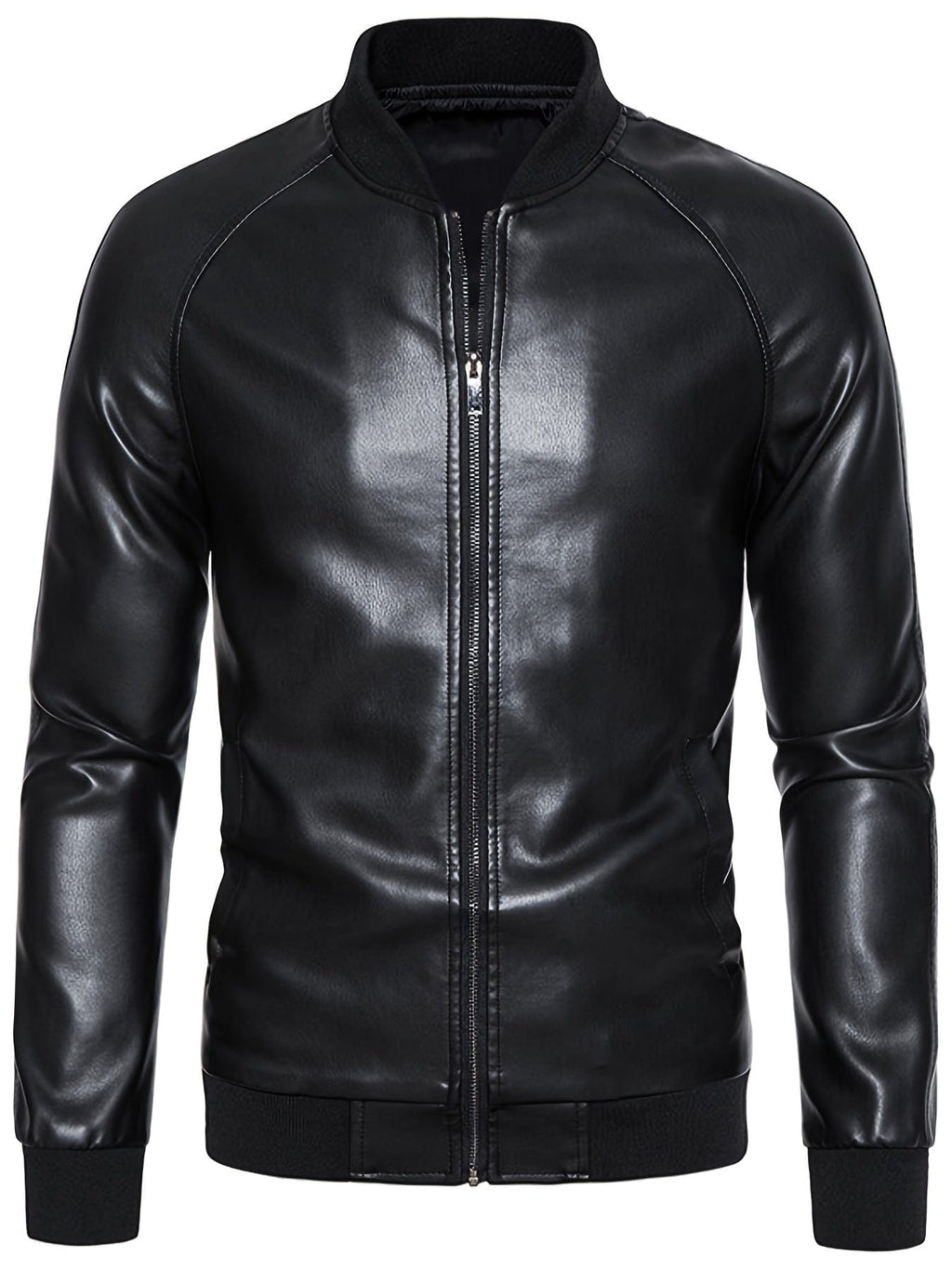 Men's Casual Faux Leather Jacket, Windproof Zip-Up Motorcycle Jacket Outerwear Coat