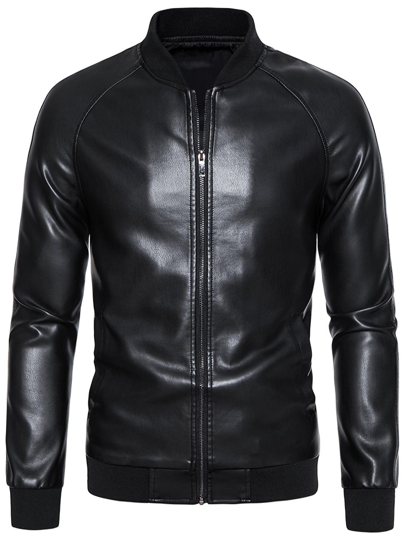 Men's Casual Faux Leather Jacket, Windproof Zip-Up Motorcycle Jacket Outerwear Coat