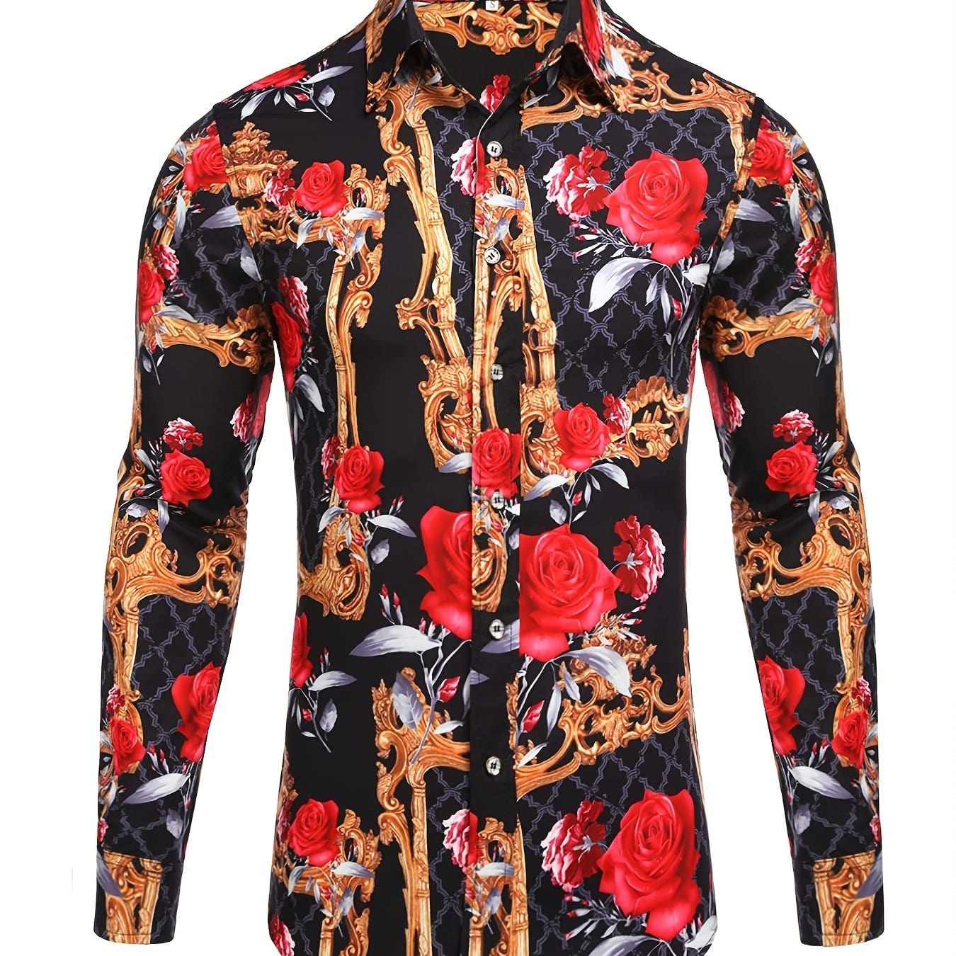 Men's Long Sleeve Luxury Design Print Dress Shirt, Casual Button Down Shirt For Party, Wedding, Banquet, Prom, Nightclub