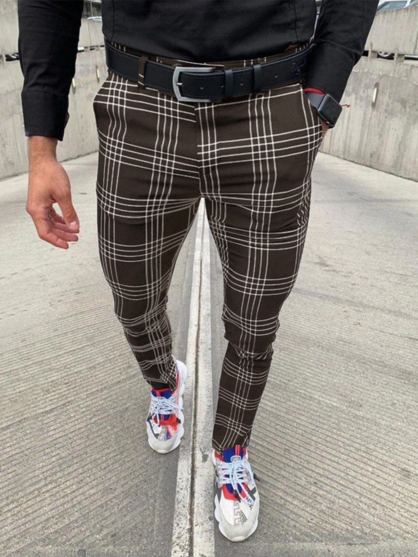 Men's Checkered Stretch Slim Pants