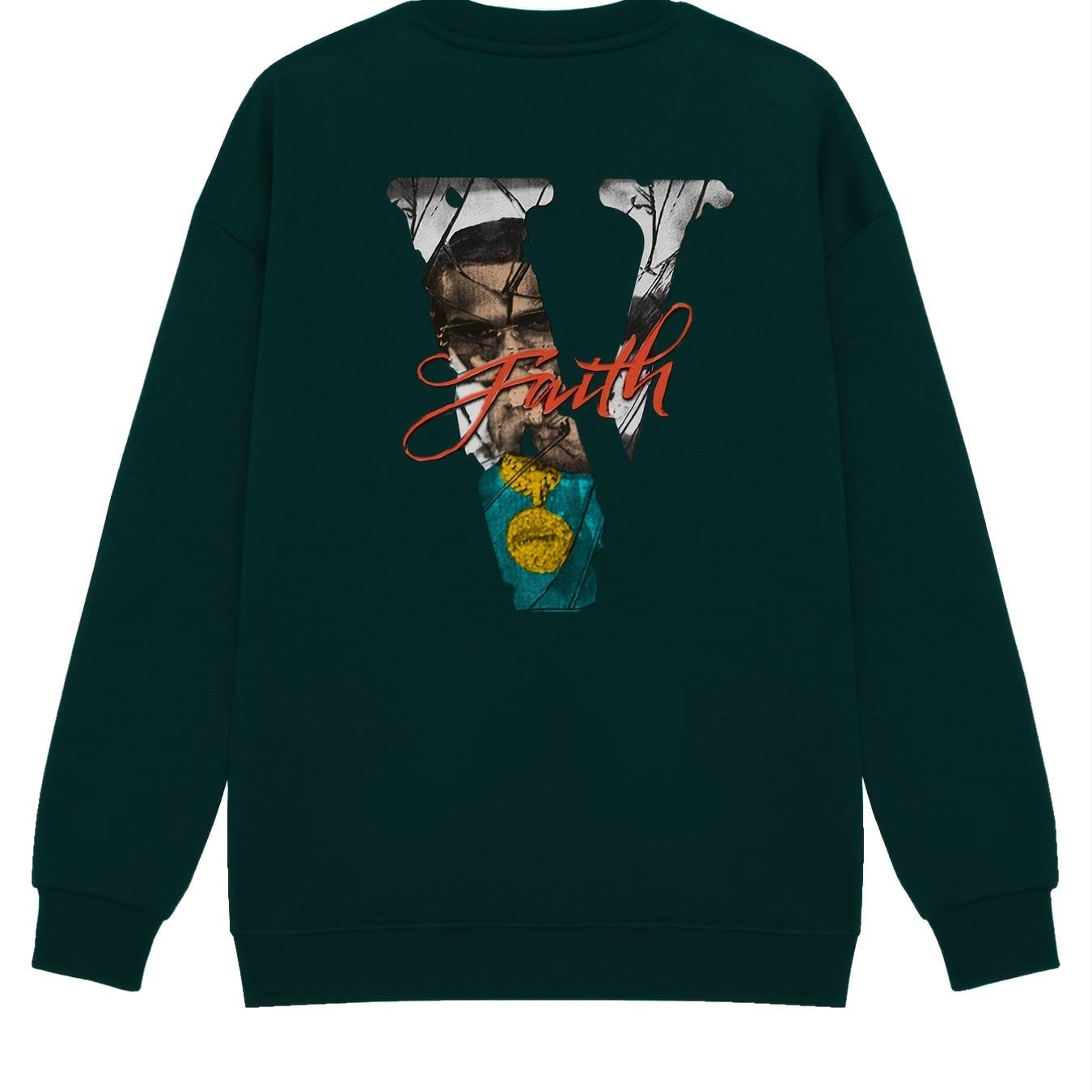 Men's Vintage Fleece V Letter Graphic Print Round Neck Pullover Sweatshirt