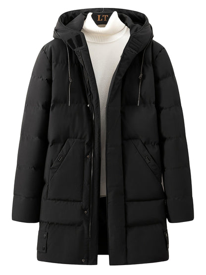 Small Size & Order Size Up Men's Solid Color Long Cotton-padded Jacket With Hood