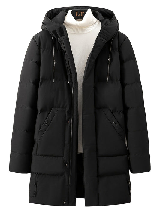 Small Size & Order Size Up Men's Solid Color Long Cotton-padded Jacket With Hood