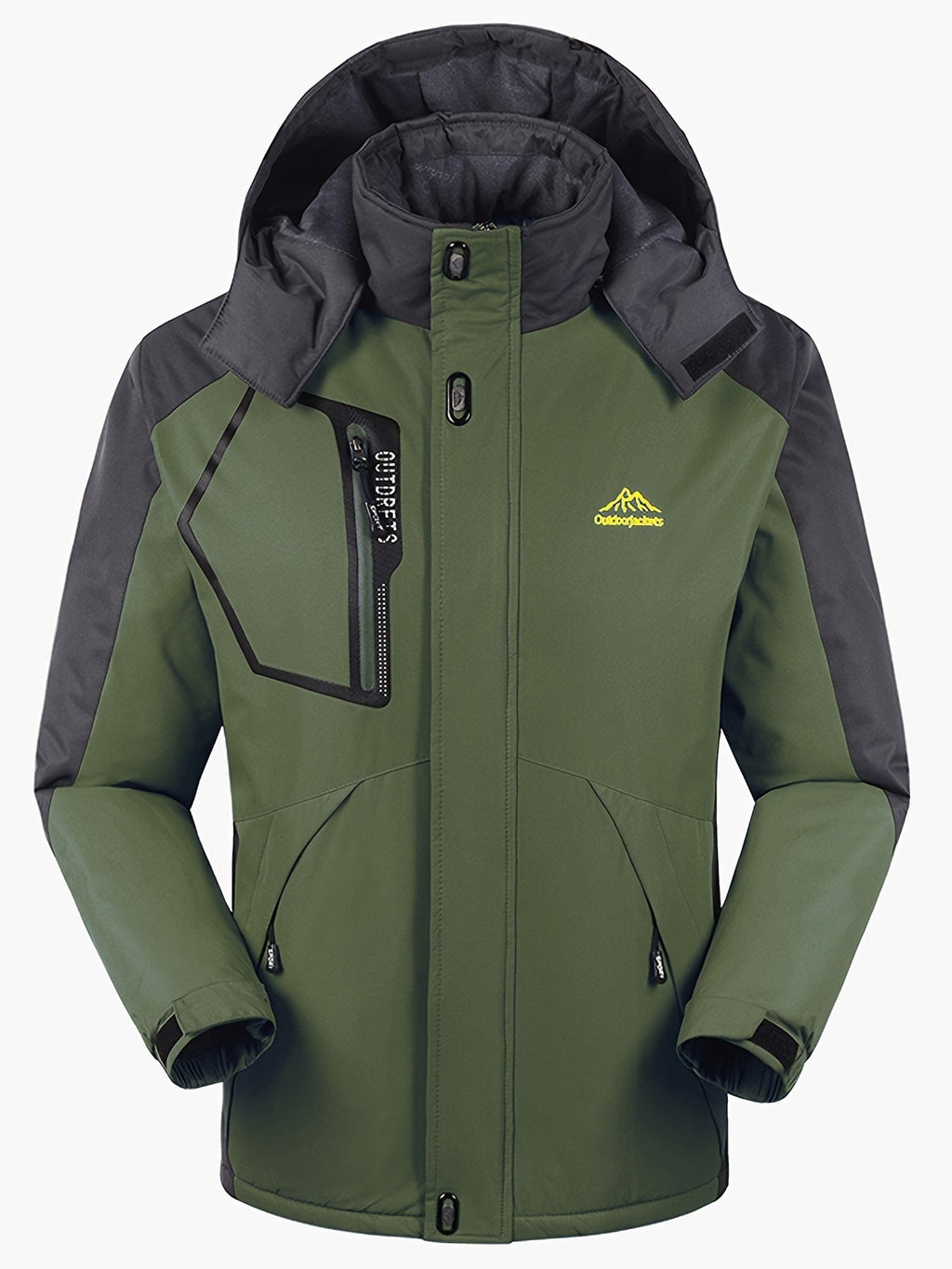 Men's Winter Outdoor Thermal Jacket, Casual Color Block Windproof Hooded Jacket With Pockets Christmas Gifts