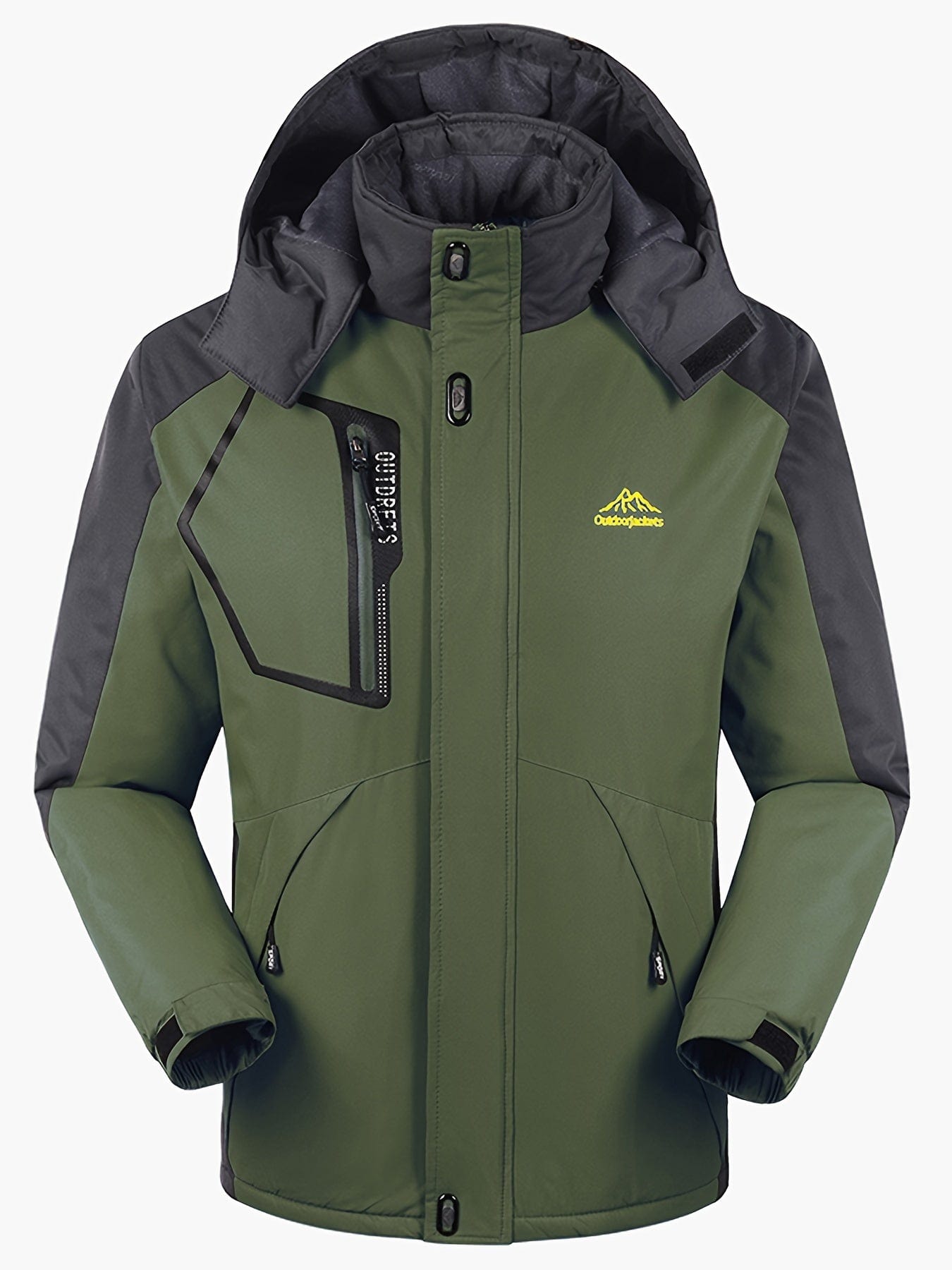 Men's Winter Outdoor Thermal Jacket, Casual Color Block Windproof Hooded Jacket With Pockets Christmas Gifts