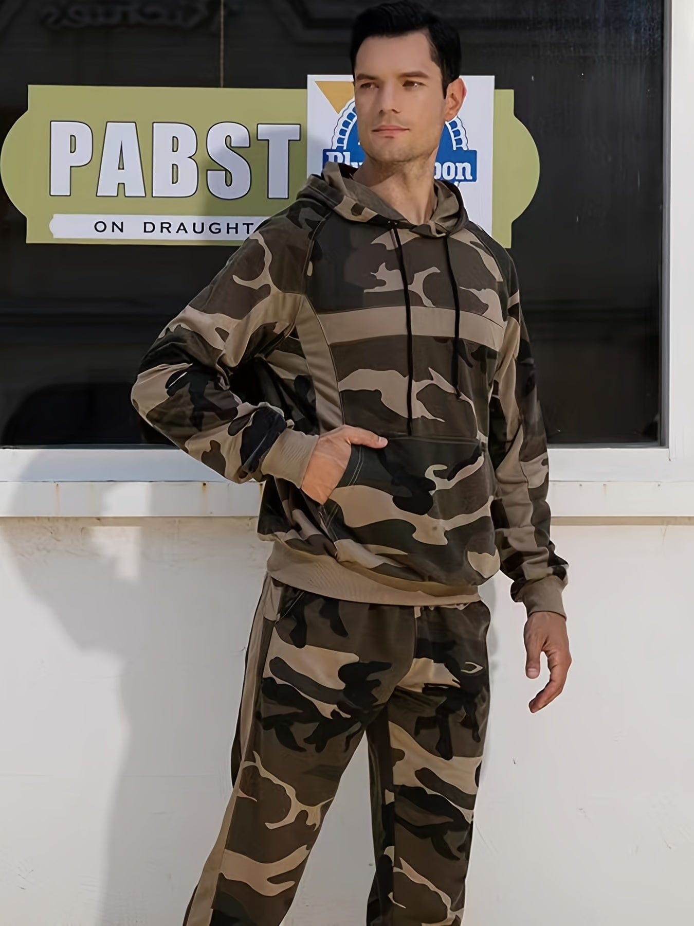 Men's Sports Suits, Camouflage Hooded, Jogging Sweatpants Suit, New Autumn And Winter