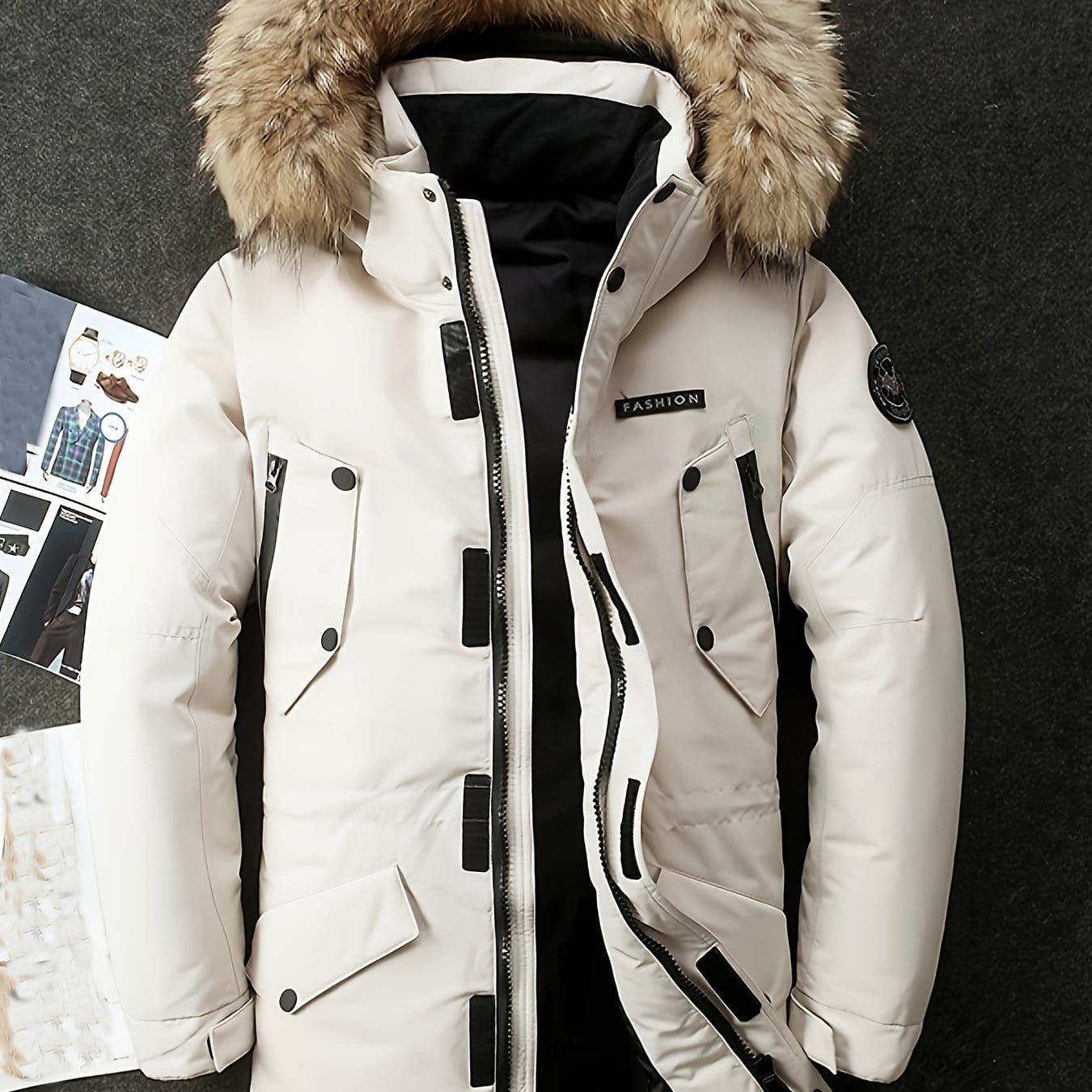 Men's Faux Fur Hooded Parka Jacket Winter Thick Coat Warm Down Jacket