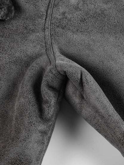 Men's Casual Solid Color Fleece Thickened Faux Leather Jacket