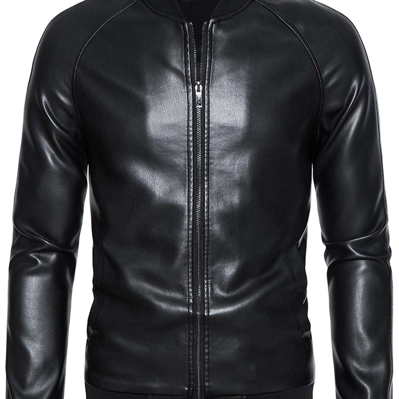 Men's Casual Faux Leather Jacket, Windproof Zip-Up Motorcycle Jacket Outerwear Coat