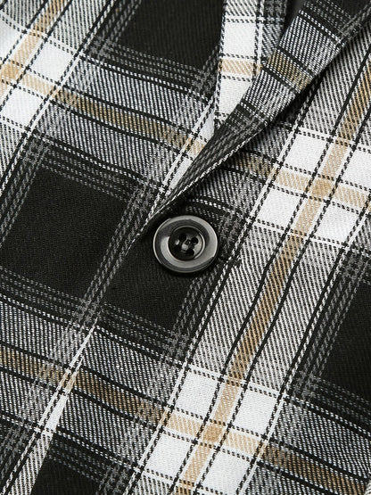 Men's Classic Fit Suits, Autumn Winter Casual Sports Slim Fit One Button Plaid Print Blazer Light Jacket