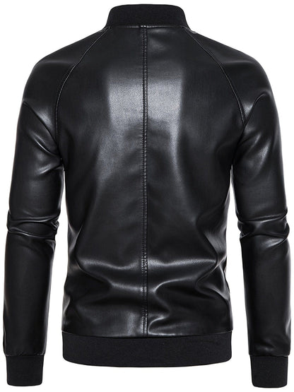 Men's Casual Faux Leather Jacket, Windproof Zip-Up Motorcycle Jacket Outerwear Coat