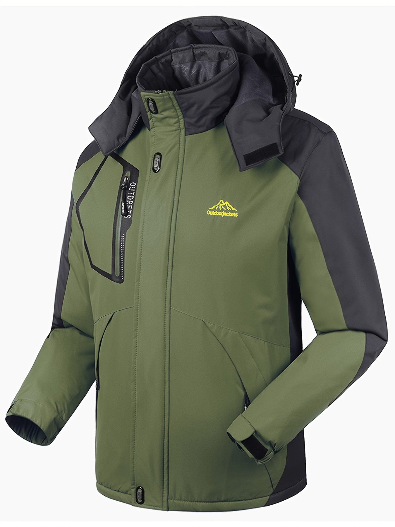 Men's Winter Outdoor Thermal Jacket, Casual Color Block Windproof Hooded Jacket With Pockets Christmas Gifts