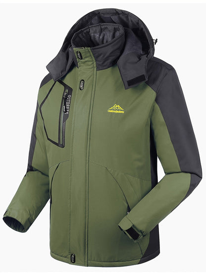 Men's Winter Outdoor Thermal Jacket, Casual Color Block Windproof Hooded Jacket With Pockets Christmas Gifts