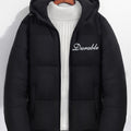 Men's Basic Letter Print Zipper Hooded Cotton-padded Jacket Coat For Winter