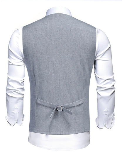 Men's Classic Gentlemen Formal Suits With Slim Fit V-neck Vest Jacket & Pants Set For Party Business