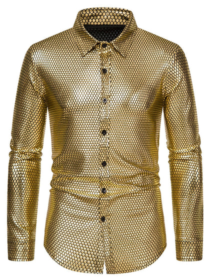 Men's Gold Print Long Sleeve Shirt