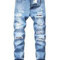 Men's Ripped Distressed Slim Fit Straight Leg Denim Jeans