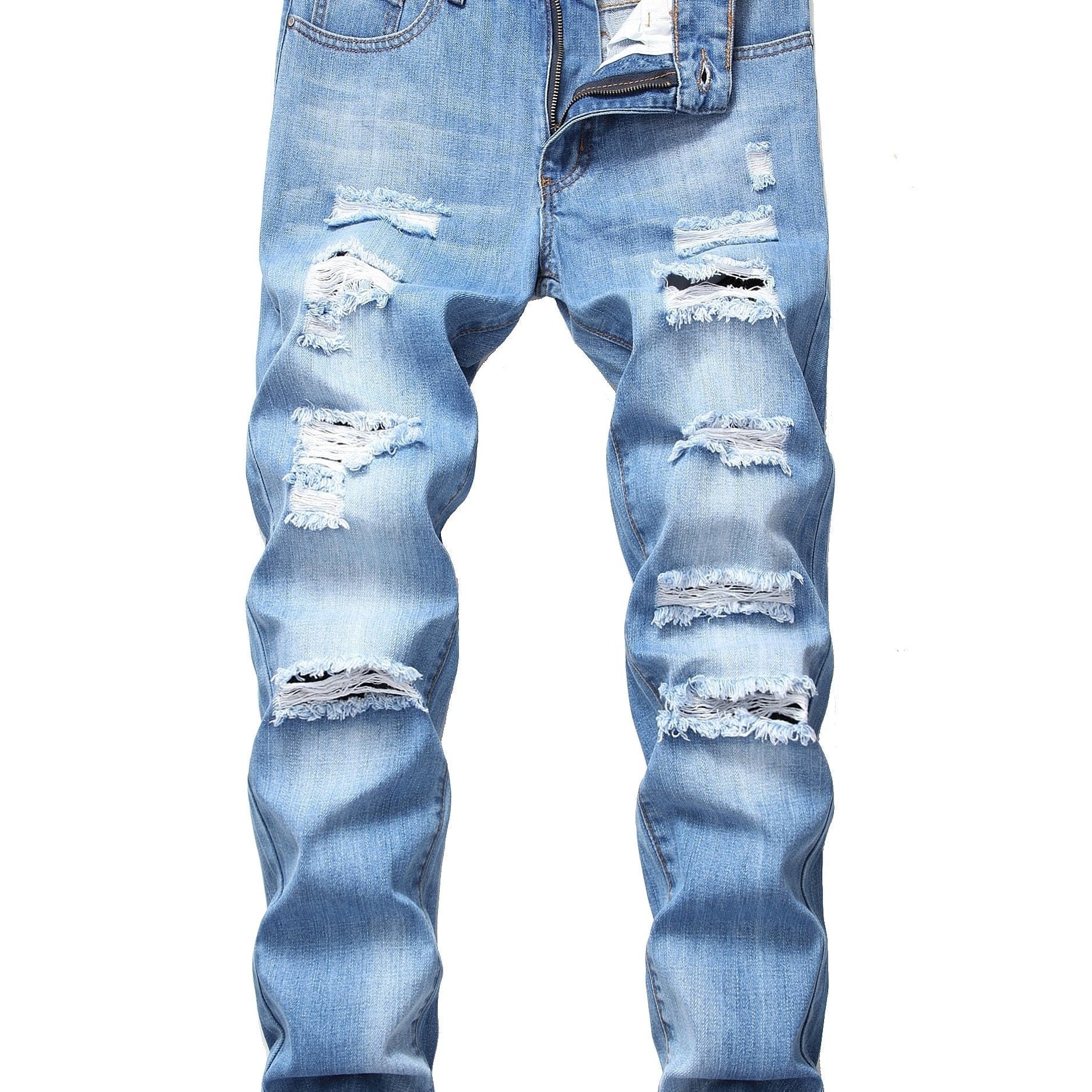 Men's Ripped Distressed Slim Fit Straight Leg Denim Jeans