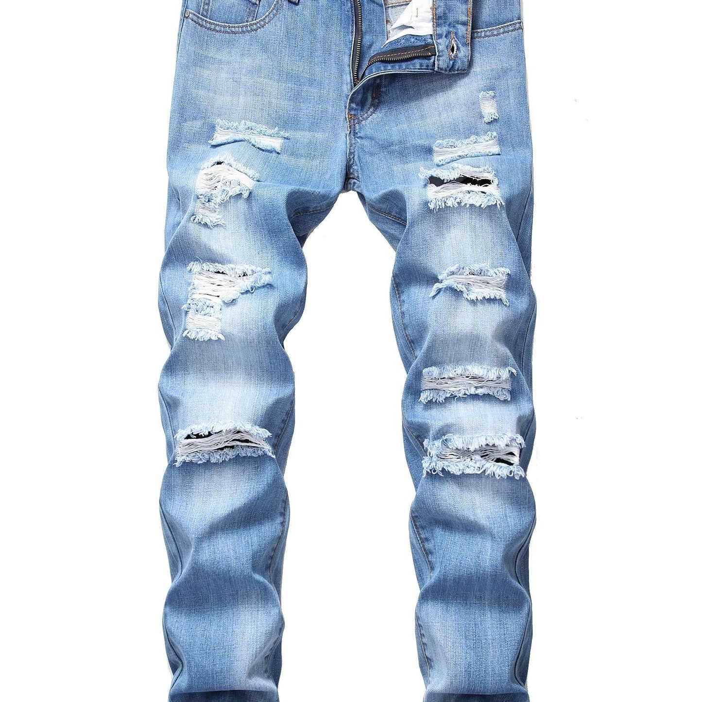 Men's Ripped Distressed Slim Fit Straight Leg Denim Jeans