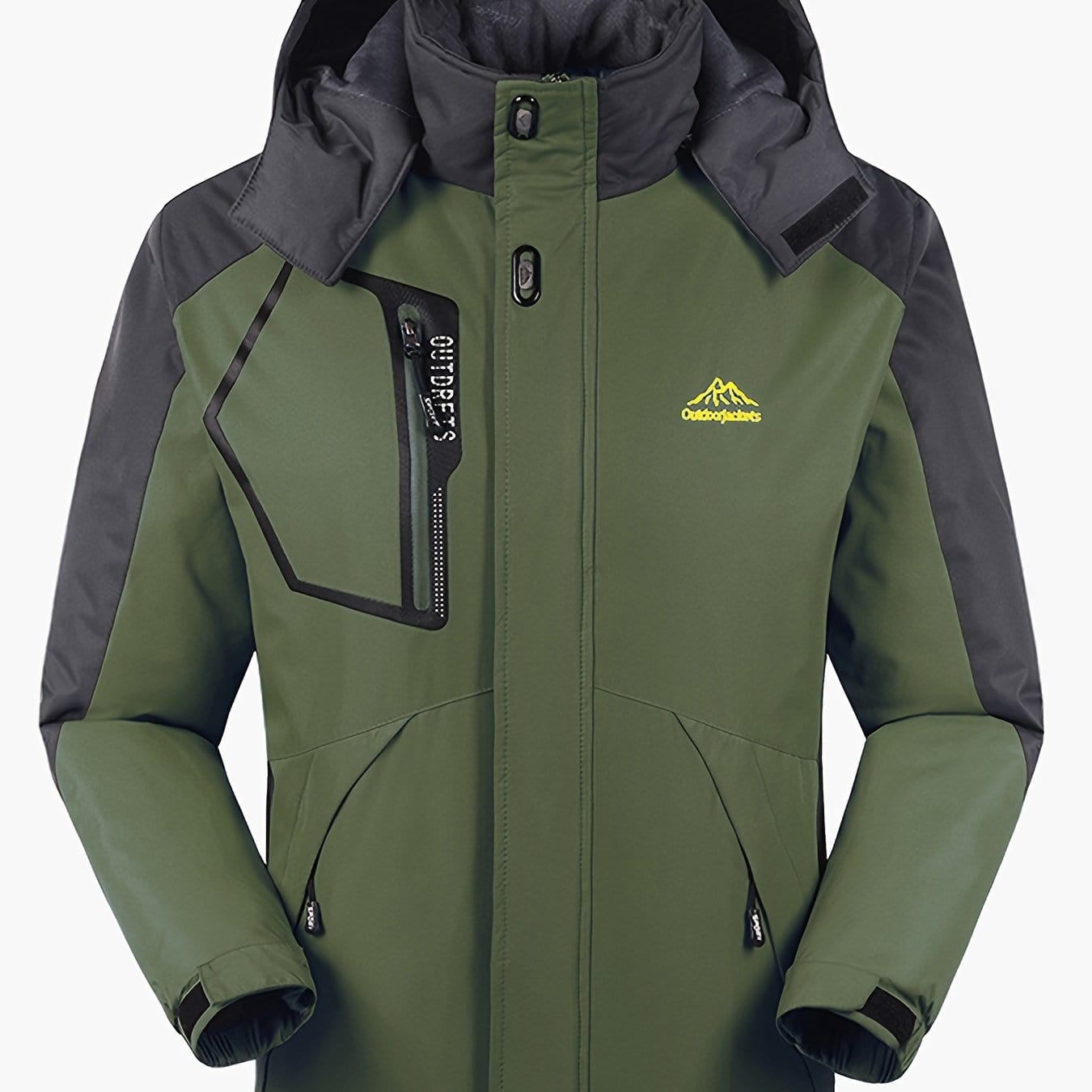 Men's Winter Outdoor Thermal Jacket, Casual Color Block Windproof Hooded Jacket With Pockets Christmas Gifts