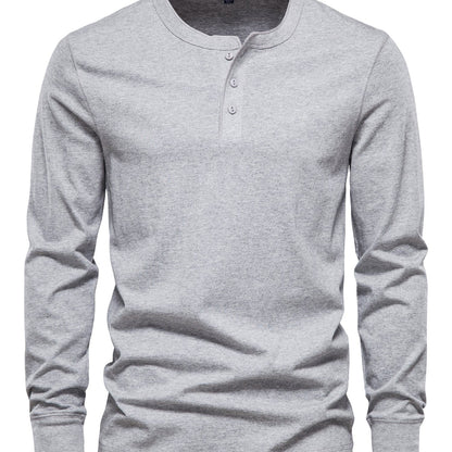 Men's Henley Collar Long Sleeve T Shirt