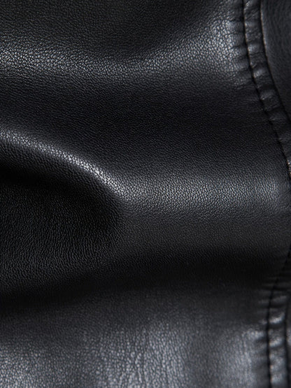 Men's Casual Faux Leather Jacket, Windproof Zip-Up Motorcycle Jacket Outerwear Coat