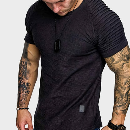 Men's Casual Solid T-shirt With Pleated Raglan Sleeve For Sports Gym Workout