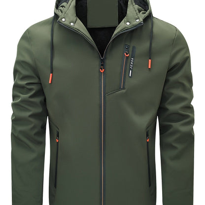 Men's Outdoor Sports Zipper Fleece Lined Hooded Jacket Coat
