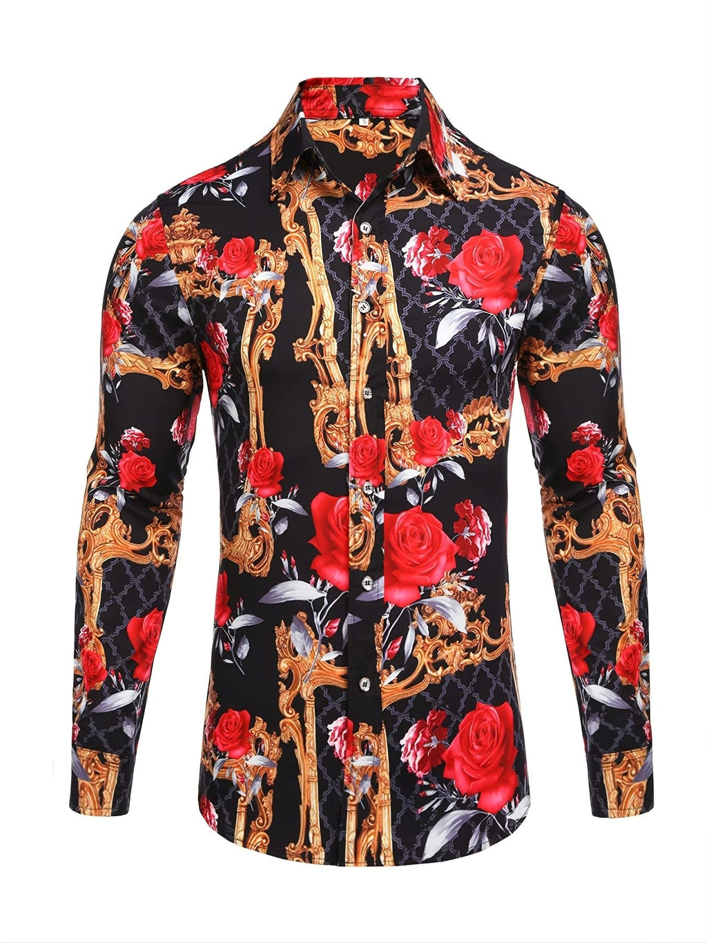 Men's Long Sleeve Luxury Design Print Dress Shirt, Casual Button Down Shirt For Party, Wedding, Banquet, Prom, Nightclub