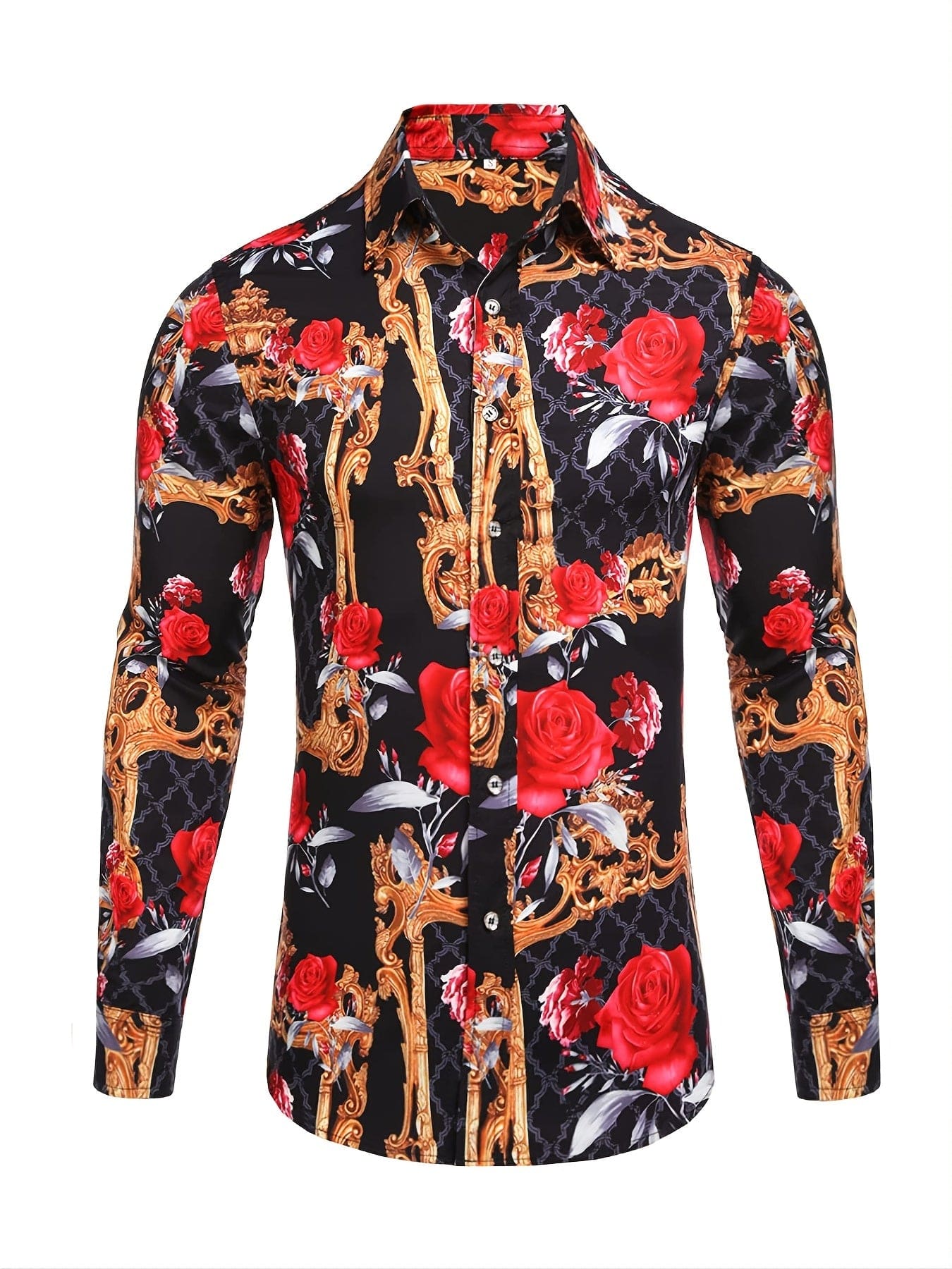 Men's Long Sleeve Luxury Design Print Dress Shirt, Casual Button Down Shirt For Party, Wedding, Banquet, Prom, Nightclub