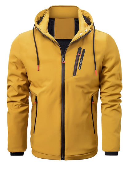 Men's Outdoor Sports Zipper Fleece Lined Hooded Jacket Coat