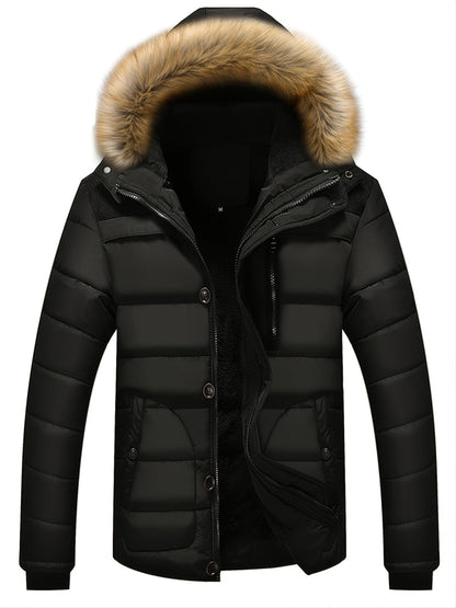 Autumn And Winter New Men's Slim Fleece Hooded Sweater Collar Cotton Coat (Sweater Collar Removable)
