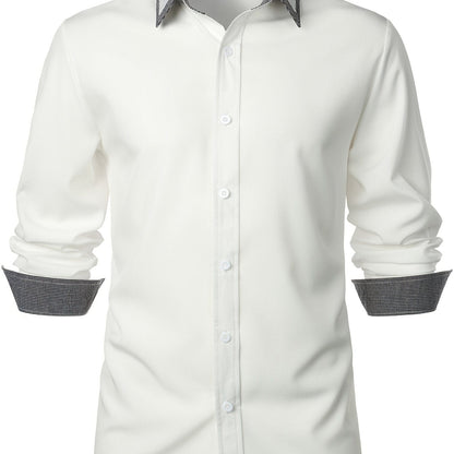 Men's Button Down Plaid Collar  Long Sleeve Shirt, Business Casual Dress Shirts