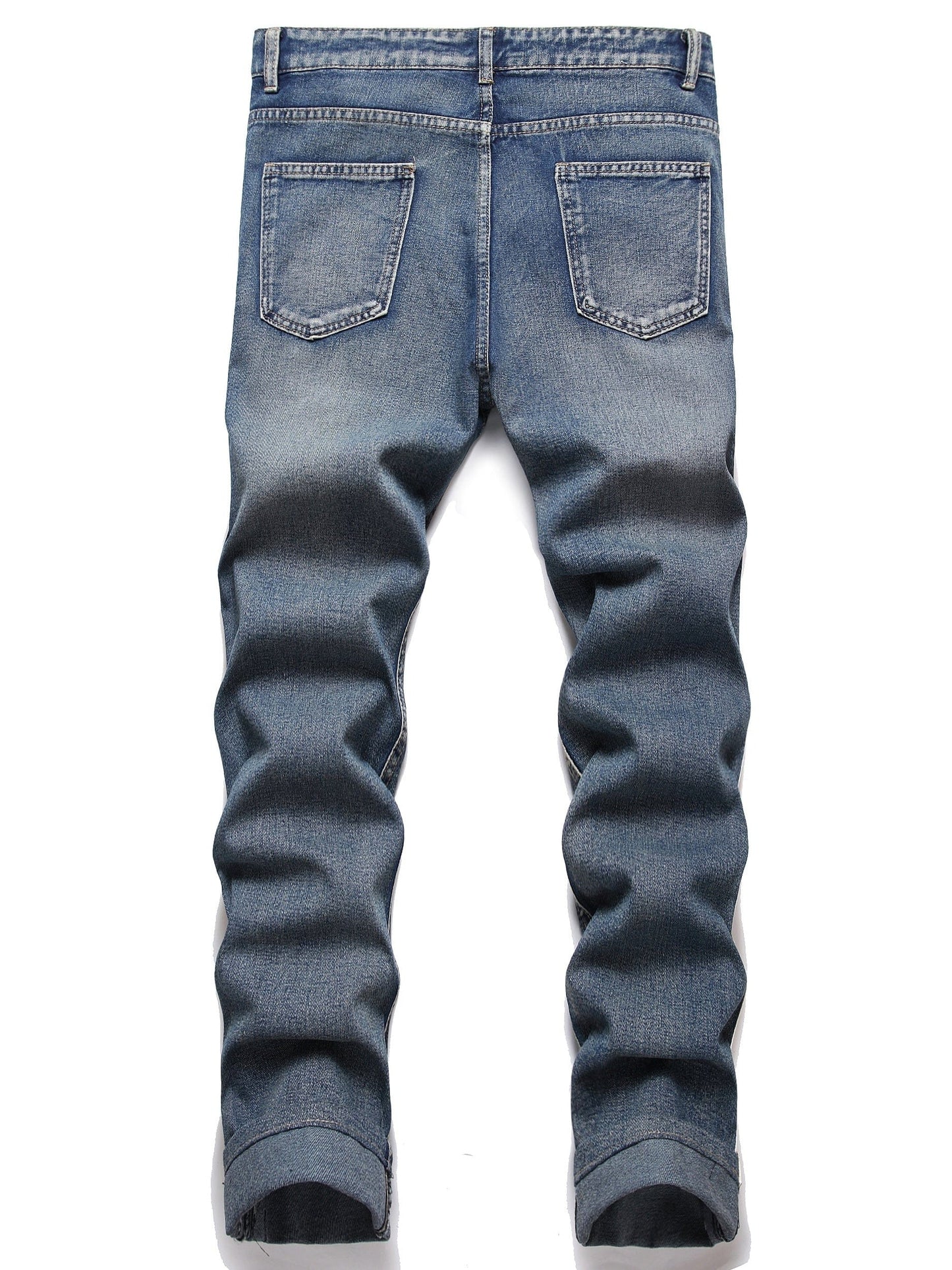 Men's Double Side Stripe Ripped Straight Jeans