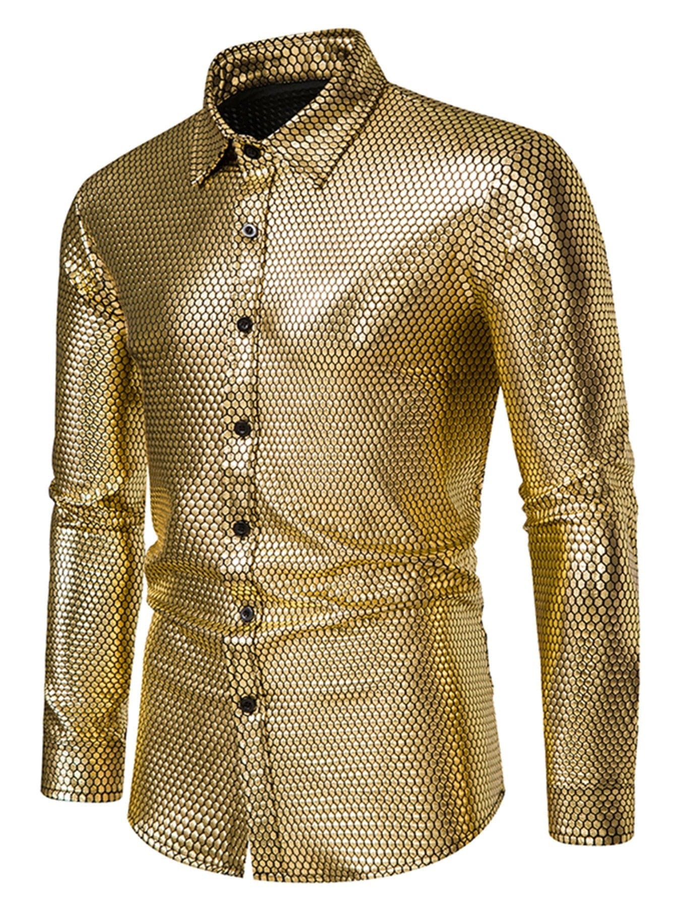 Men's Gold Print Long Sleeve Shirt