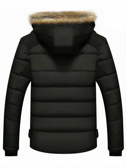 Autumn And Winter New Men's Slim Fleece Hooded Sweater Collar Cotton Coat (Sweater Collar Removable)