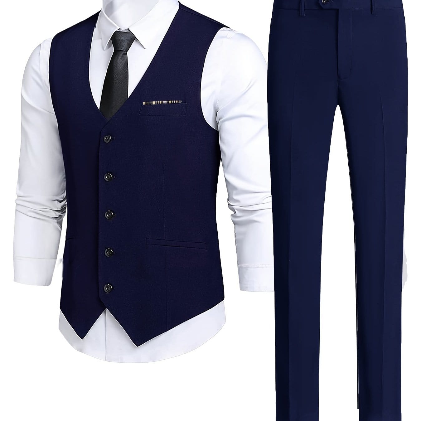 2pcs Men's Dress Suits, Slim Fit Blue Suit Vest And Pants