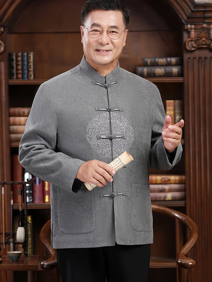 Men's New Winter Warm Chinese Style Tang Suit Small Stand Collar Chinese Knot Dish Buckle Coat, Tang Suit, Hanfu, Year Of The Rabbit Costume Clothing ( Chinese Size, Please Check The Size Guide Carefully )