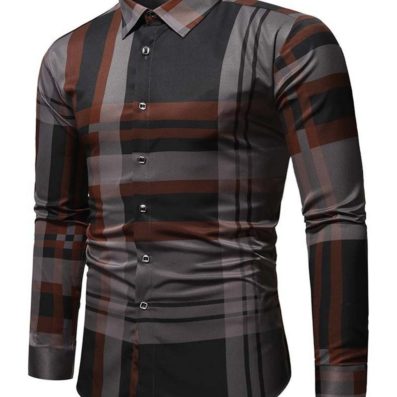 One Size Smaller,  Men's Plaid Print Long Sleeve Shirt