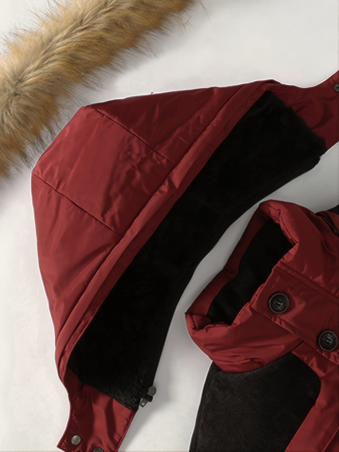 Men's Winter Fleece Padded Jacket With Detachable Faux Fur Hood